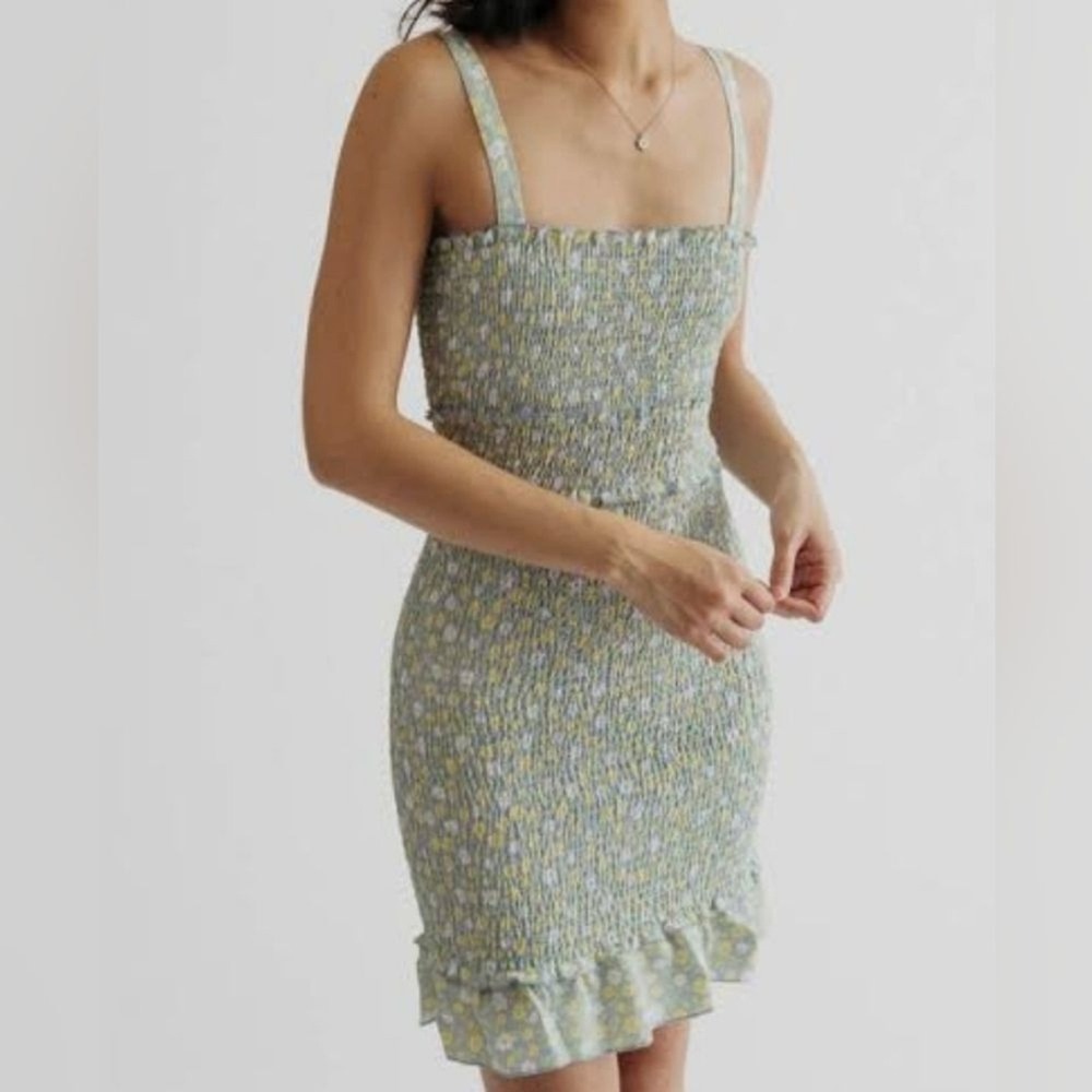 Love Tree Smocked Dress Womens Small Blue Floral Cottagecore Summer Stretchy